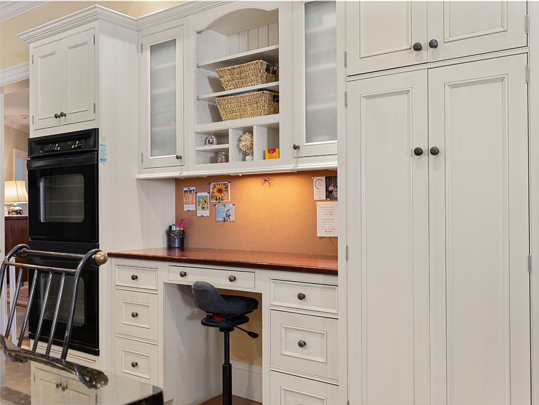 kitchen desk, 121 Glen Street, Wellesley, MA home