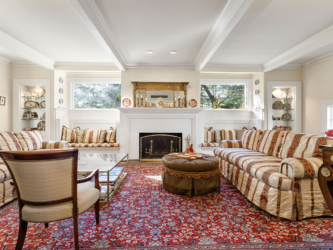 living room windows, 121 Glen Street, Wellesley, MA home